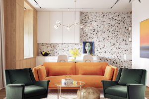 Гостиная с акцентной стеной "Терраццо"