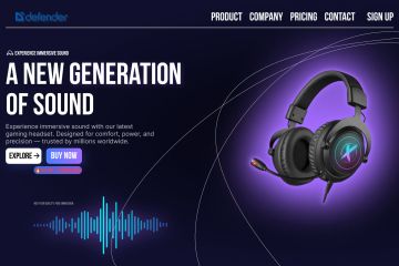 Промо-страница для игрового бренда Defender, созданная для демонстрации новой линейки аудиоустройств