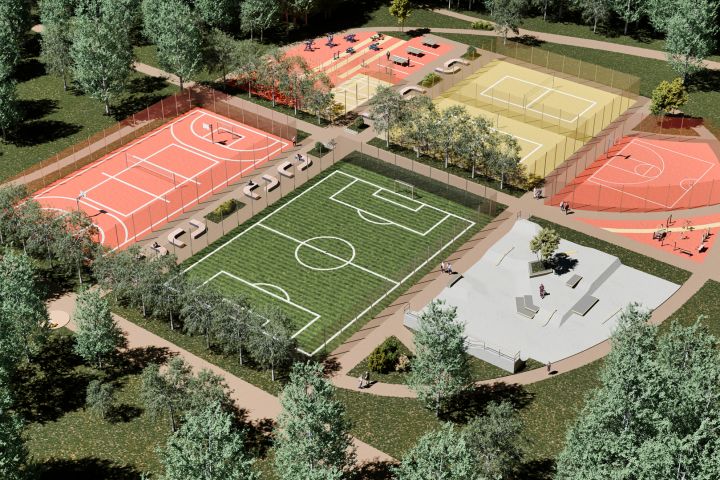 Реализация спортивных площадок (визуализация, расстановка оборудования)