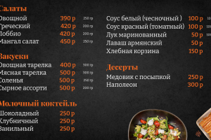 Разработка меню для шашлычной