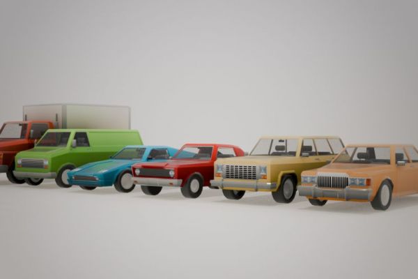 Набор low-poly ретро автомобилей (набор ассетов)
