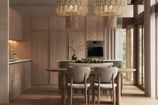 Дизайн интерьера дома в стиле Japandi кп Новая жизнь. 150 м2