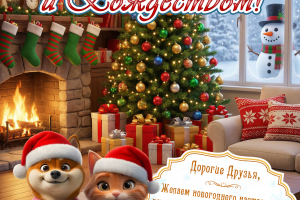 Новогодняя корпоративная открытка с маскотами