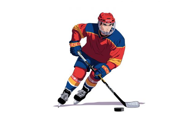 Векторная иллюстрация "Хоккеист в стиле аниме"