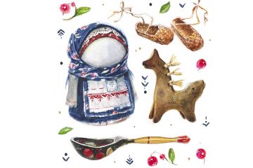 Сет акварельных иллюстраций в русско-народном стиле