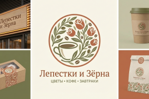 логотип для цветочного магазина и кофейни с кухней