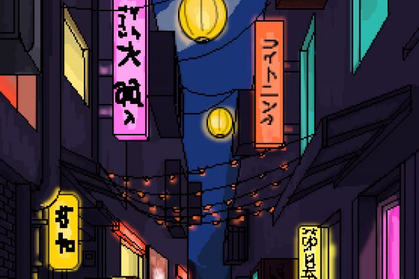 азиатский рынок в пиксел арте