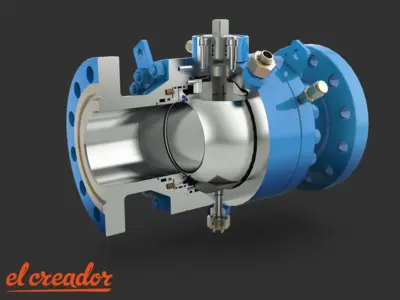 Предметная визуализация CAD-модели крана шарового в разрезе