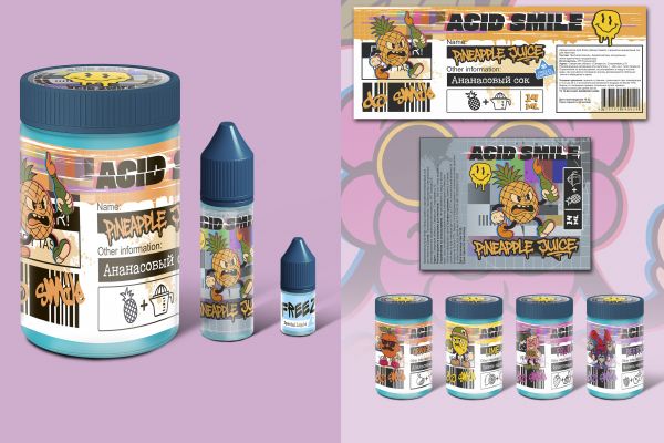 Этикетки для ароматизаторов бренда "Acid smile"