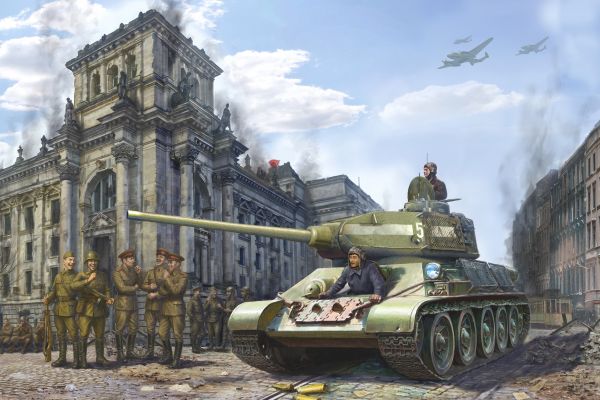 Разработка и отрисовка картинки для пазла о Великой войне. Танк Т-34 в Берлине