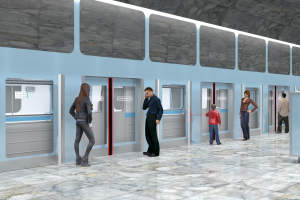 Визуализация принципа работы перегородок безопасности в вестибюле метро