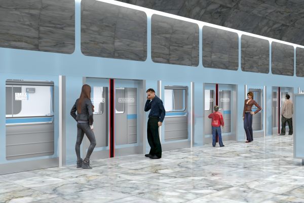 Визуализация принципа работы перегородок безопасности в вестибюле метро