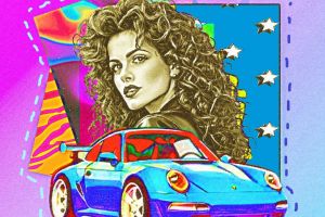 СПОРТИВНЫЙ АВТОМОБИЛЬ И КУДРЯВАЯ ЖЕНЩИНА