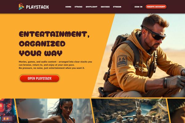 Playstack - дизайн лэндинга развлекательной платформы