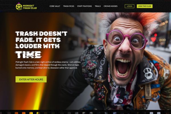 Midnight Trash Club - дизайн лэндинга для андеграундной кино-платформы
