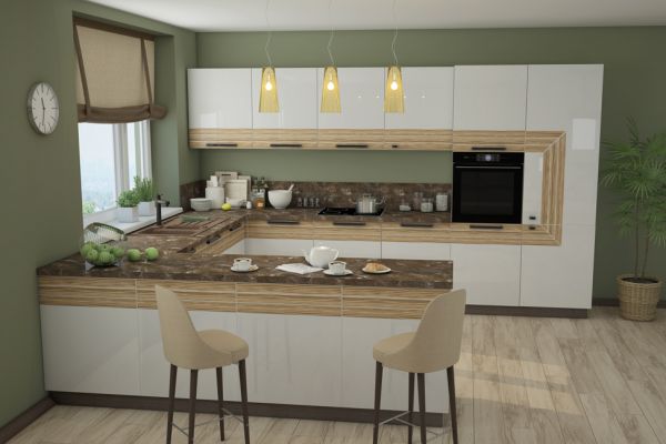 3D Визуализация кухонного гарнитура в интерьере для каталога фабрики "Дельта+".