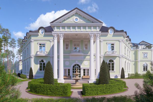 Визуализация особняка премиум-класса на Рублёвке: от сложной архитектуры в классическом стиле до 4K-рендеров и ролика с анимацией
