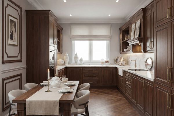 3d визуализация интерьера кухни.