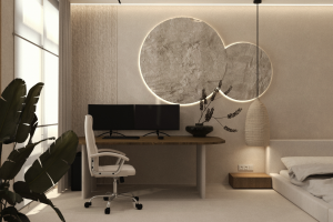 кухня спальня гостиная и кабинет в квартире студии