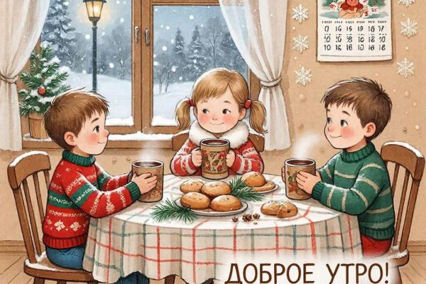 Открытка (картинка) "С добрым утром!" с какао. Создавал для коллег, родных и близких.