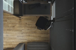 дизайн балкона с местом для отдыха и рабочим местом