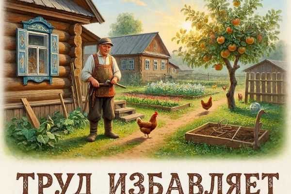 Открытка (картинка) "О пользе труда". Создавал для коллег, родных и близких.