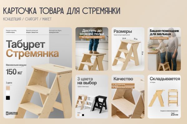 Дизайн карточки товара для маркетплейса – Табурет-стремянка