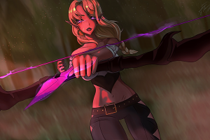 The elf in the forest, full-fledged art with a blurred background