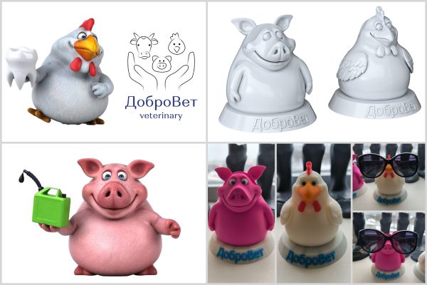 3D-модель фирменной подставки для очков (персонажи ДоброВет)