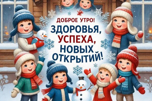 Открытка (картинка) "С добрым утром!" с детьми на крыльце школы. Создавал для коллег, родных и близких.