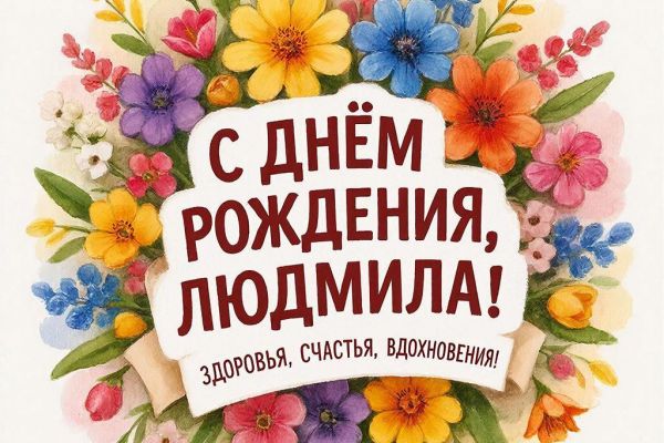 Открытка (картинка) "С Днём рождения!" для Людмилы. Создавал для коллег, родных и близких.