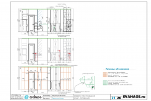 Развертки стен помещений и схемы мебели
