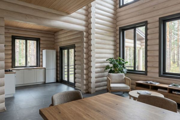 Визуализация интерьера бревенчатого дома