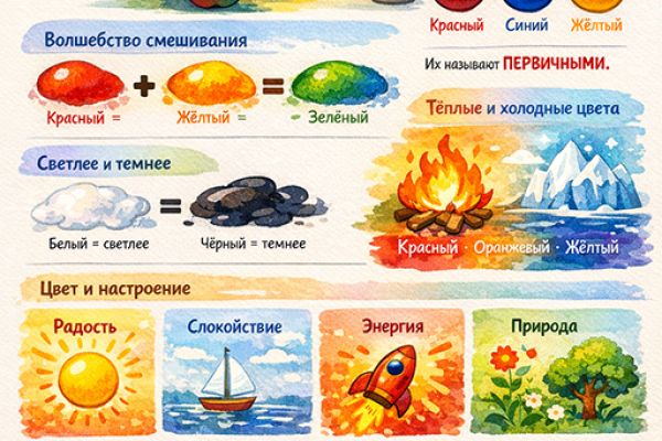 Статья про теорию цвета для маленьких художников (дети в возрасте 8-12 лет)