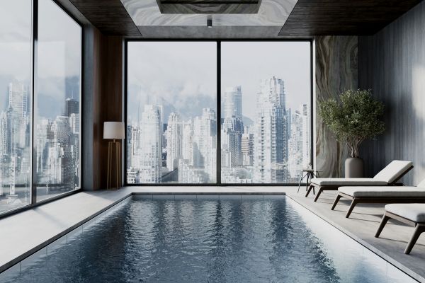 Бассейн с панорамными окнами