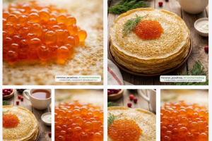 Генерация цифровых блинчиков с икрой в ИИ для празднования Масленицы