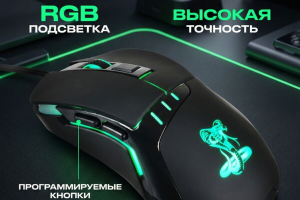 Товарная карточка игровой мыши Оклик 865G Snake в черном цвете