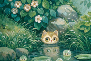 Милая сказочная иллюстрация в стиле Миядзаки.