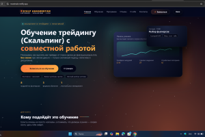 Сайт представляет собой информационный и презентационный лендинг-страницу, посвящённую обучению трейдингу, а именно скальпингу и торговле фьючерсами.