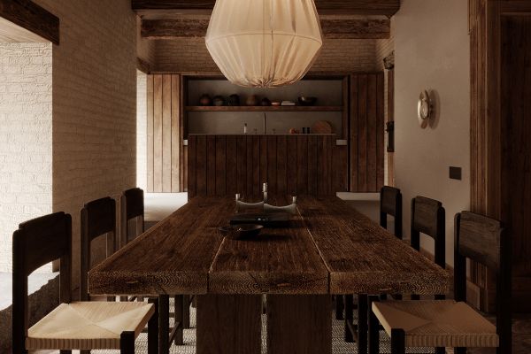 Обеденная зона в старом кирпичном доме в Браславе