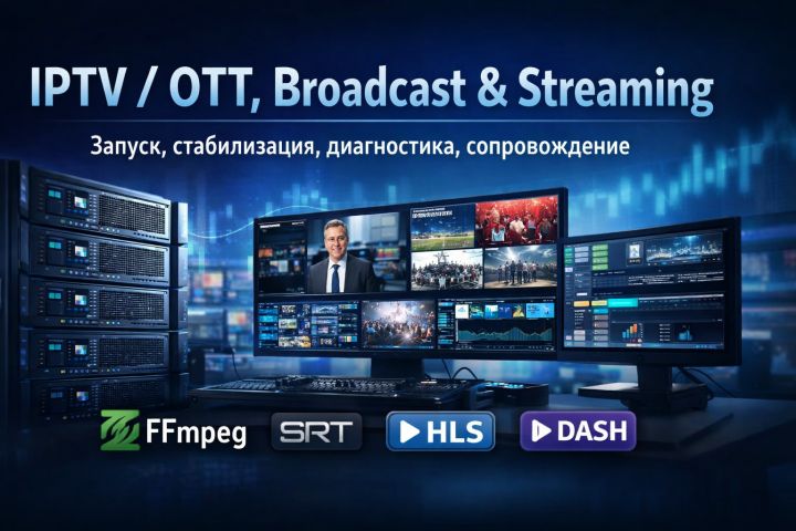 IPTV/OTT+Streaming - FFmpeg, SRT live. SRT/HLS, Headend, Multicast/IGMP, Playout