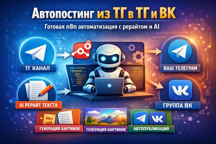 Готовый n8n workflow: ТГ канал → ТГ и VK - 5688303