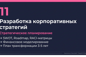 Комплексная стратегия развития компании до 2030: SWOT, финмодель P&L, продуктовый roadmap, RACI, план управления изменениями.