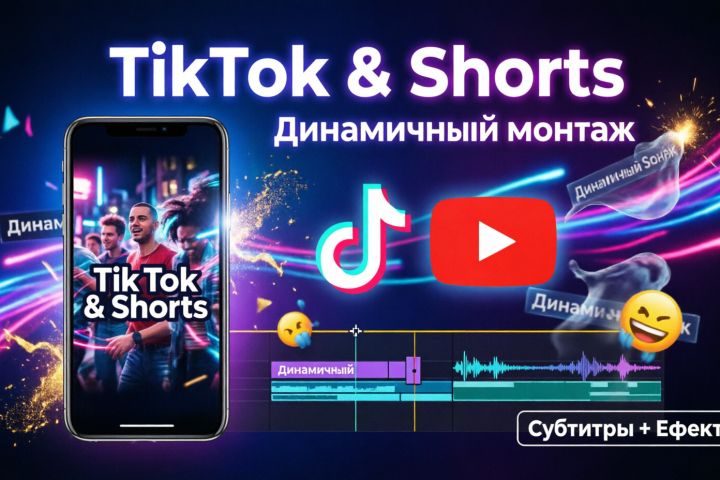 Динамичный монтаж TikTok и Shorts с субтитрами и эффектами - 5690810