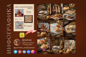 AI-фотосессия набора кухонных полотенец в русском стиле для маркетплейсов