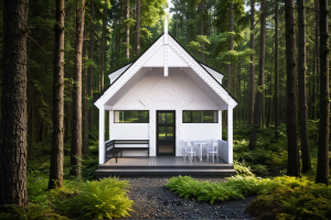 Эскизный проект компактного глэмпинг-дома в стиле «футуристический неорусский минимализм» (Московская область)