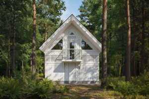 Проект семейного глэмпинг-дома с балконом в стиле «футуристический неорусский минимализм» (Московская область)