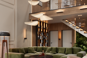 Двухсветная гостиная индивидуального жилого дома в Вологде