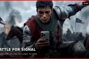 Вирусный ИИ-контент для соцсетей: средневековый воин со смартфоном — юмористический рекламный формат, генерация с нуля