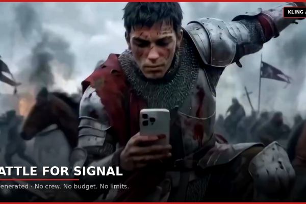 Вирусный ИИ-контент для соцсетей: средневековый воин со смартфоном — юмористический рекламный формат, генерация с нуля